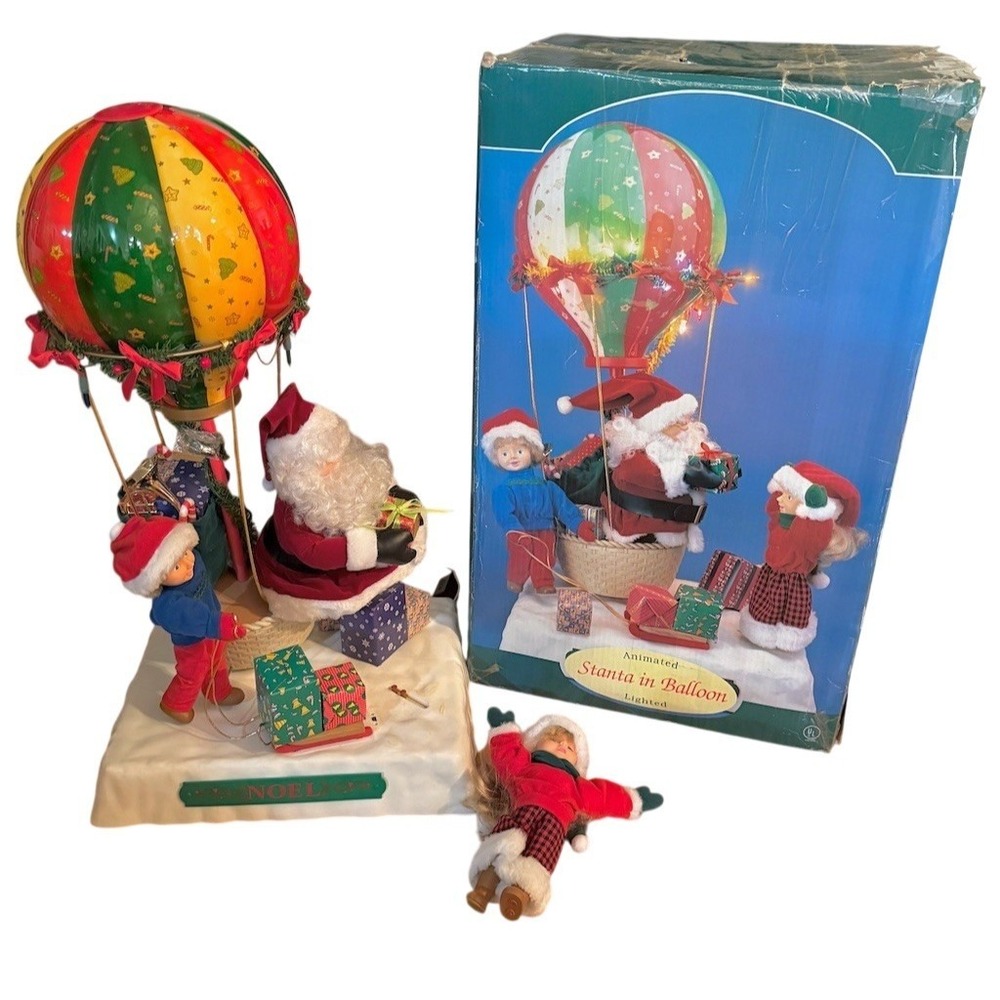 Animated Santa Hot Air Balloon Tabletop Display Lighted Musical w/ Box